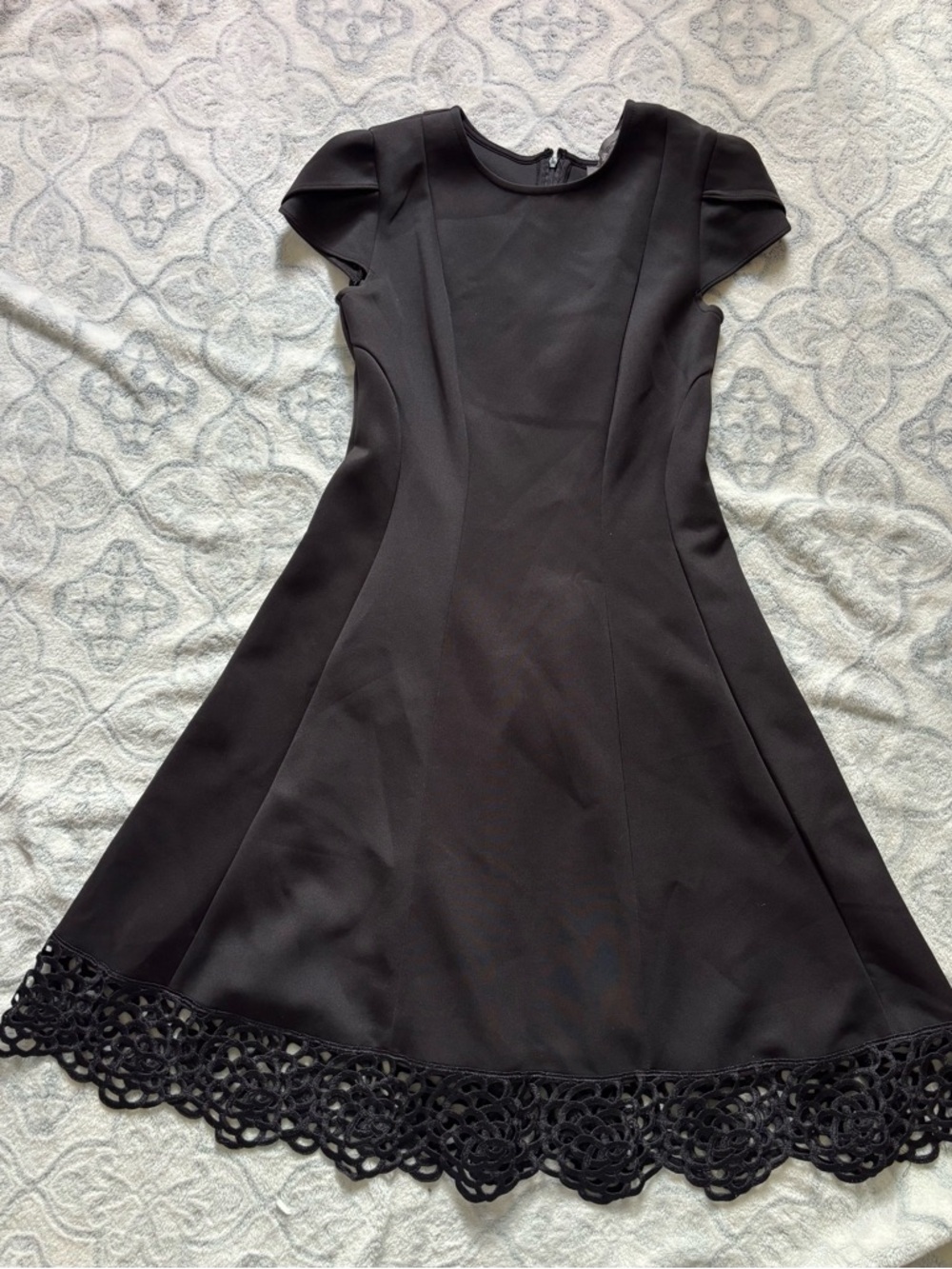 Donna Ricco Black Midi Dress with Crochet Hem
